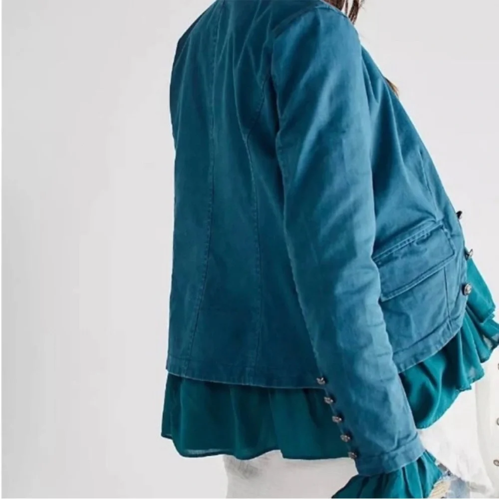 Free People Ruffles Romance Jacket in Teal Jewel - Picture 4 of 9